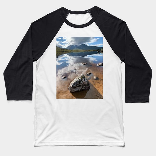 Lochan na h-Achlaise ( Gaelic for Loch of the Armpit ) is in front of the Black Mount in the Highlands of Scotland Baseball T-Shirt by goldyart